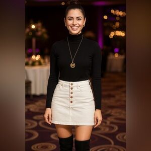 NWOT LOFT White Denim Mini Skirt with Button Detail